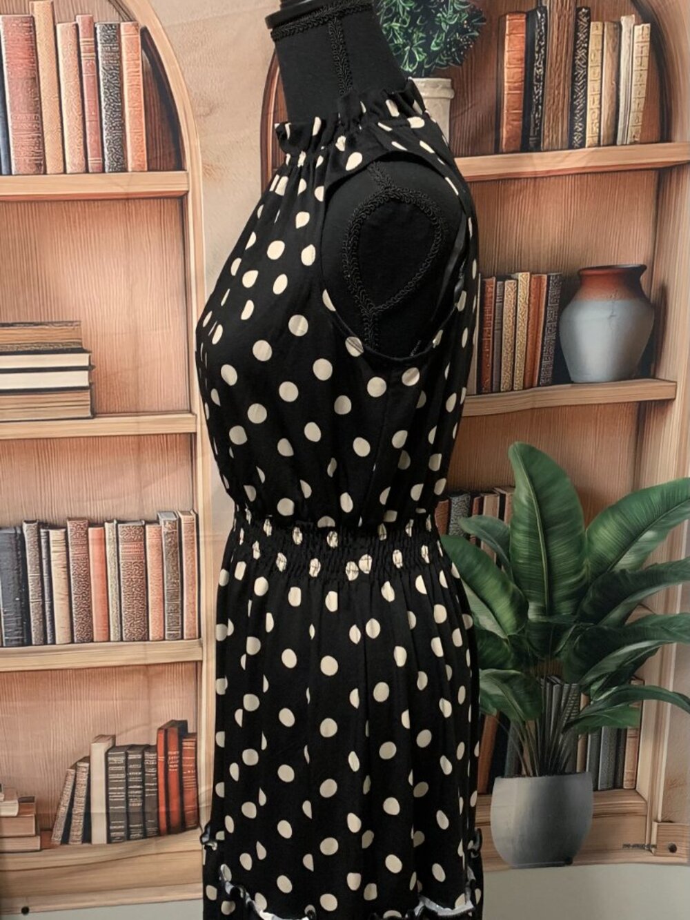 Black Sleeveless Dress with Tan Dots - Picture 5 of 7